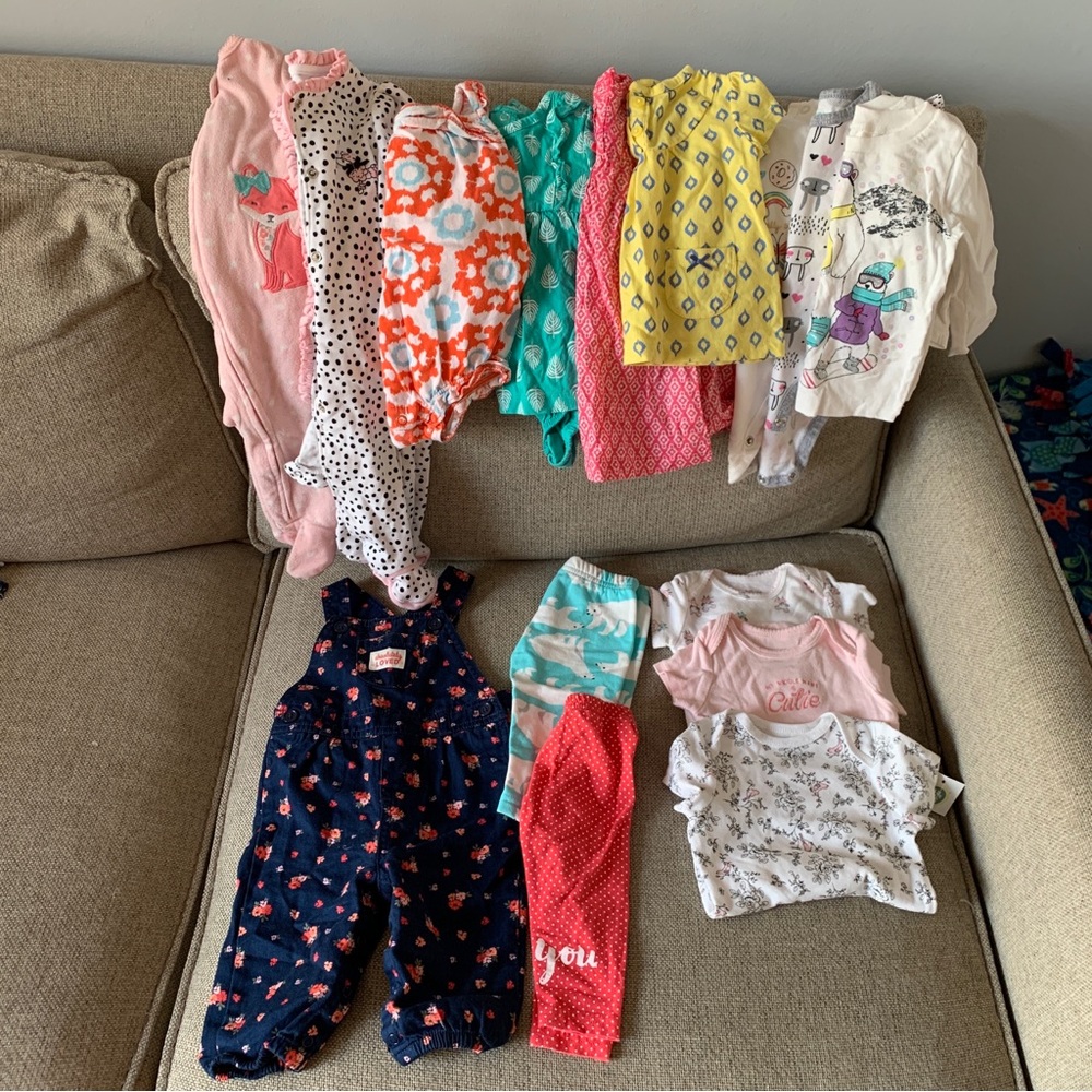 Lot of Girls Clothing Size 6 Months Sleepers Overalls Outfit Top Dress Pajama